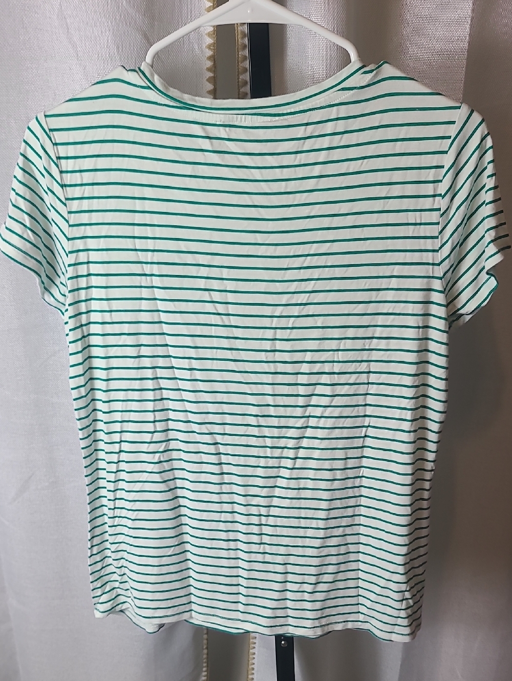 BRIT. NY Striped Green Crewneck Tee with 'Love' 4 leaf clover Embroidery Size S - Picture 3 of 4